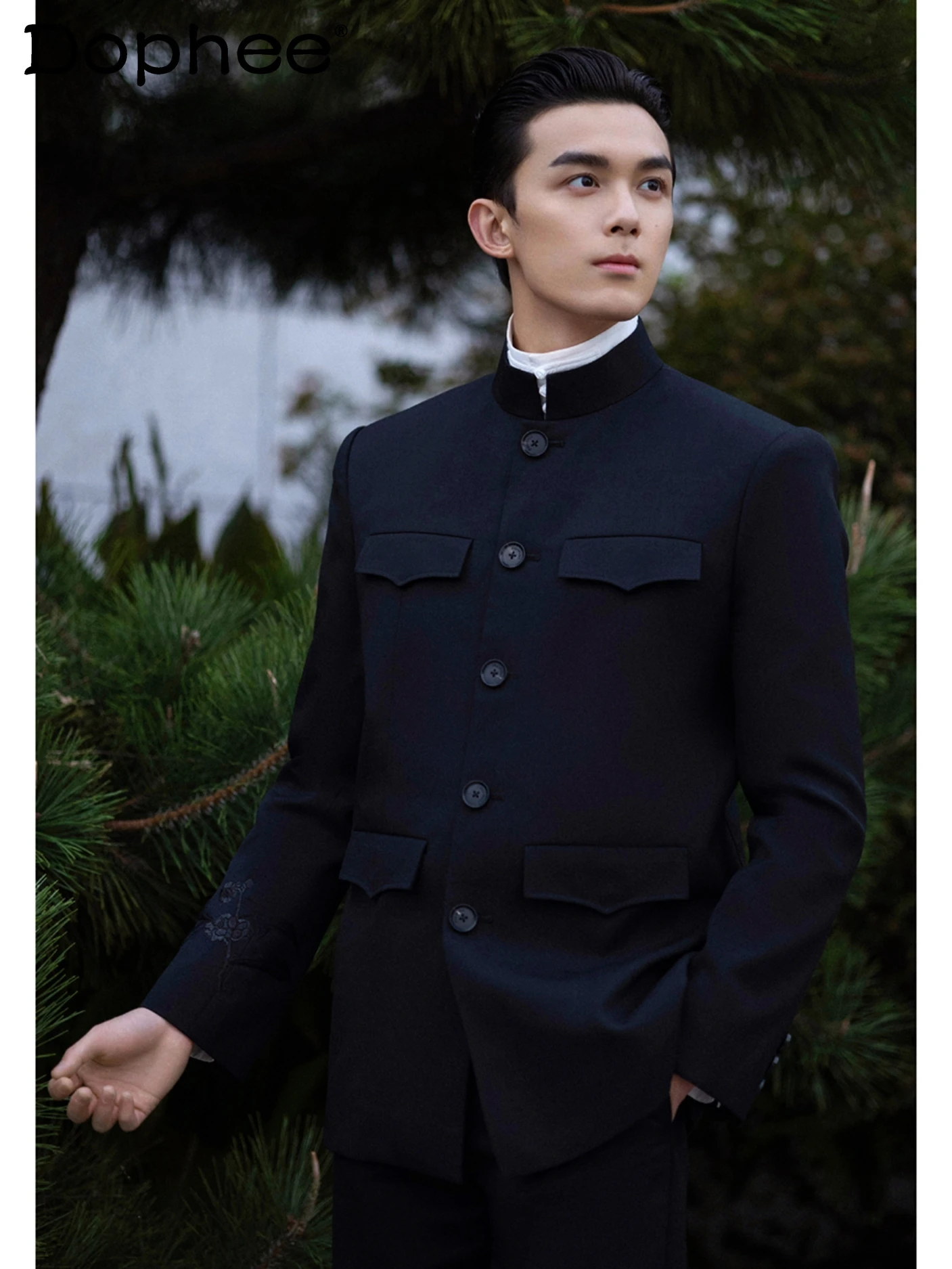 

Fashionable Zhongshan Suit Men's New Chinese Style Improved Fall Winter Coat Stand-up Collar Slim Fit Long Sleeve Handsome Suit