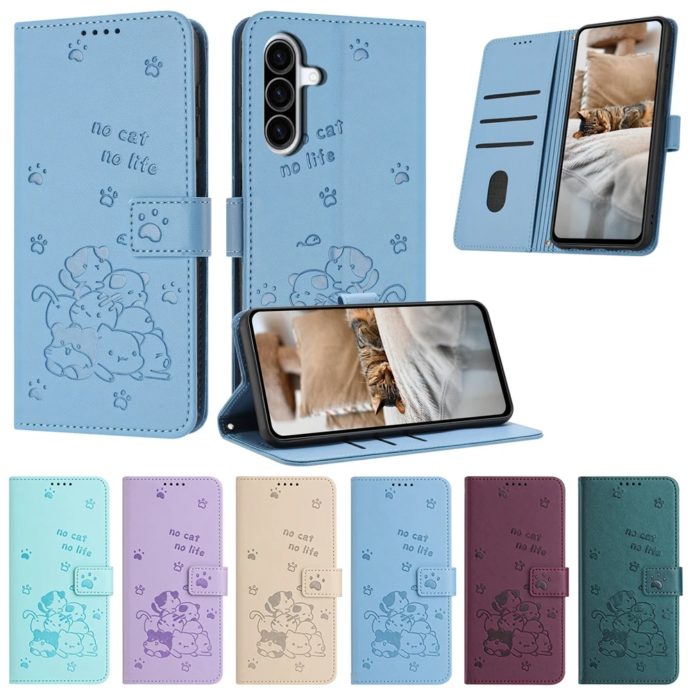 

Curte Cat Leather Wallet Cover Case For Samsung Galaxy S23 S22 S21 S20 FE S10 S10E S9 S8 Plus Note 20 Ultra 10 Pro Flip Stand