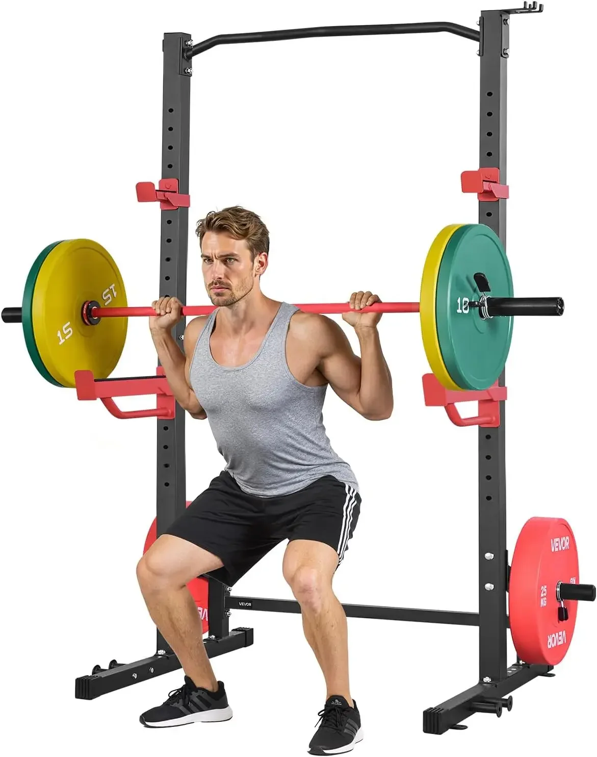 Power Cage Squat Rack, Multifunctional Squat Rack for Home Gym, Workout Strength Training Equipment for Bench Press Squats Pull-