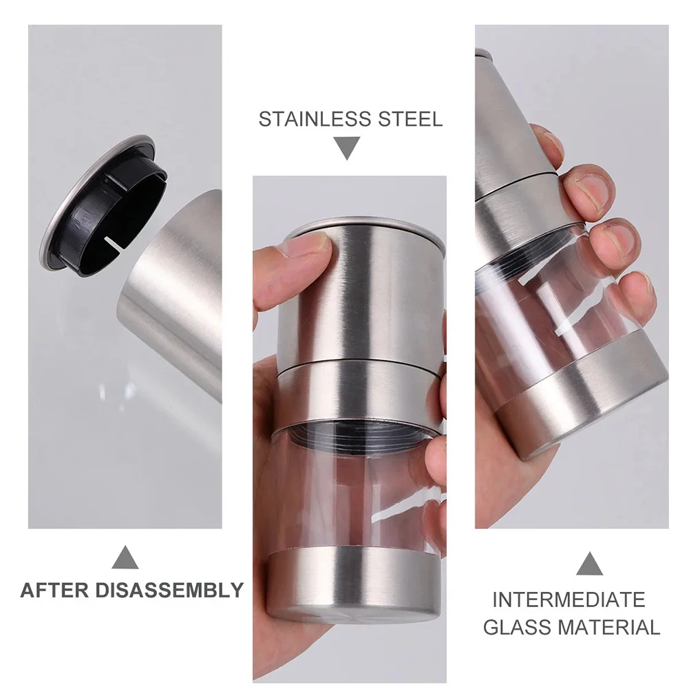 1Pc Manual Pepper Grinder Stainless Steel With Glass Jar Adjustable Coarseness Spice Mill For Salt Herbs And Peppercorns Silver