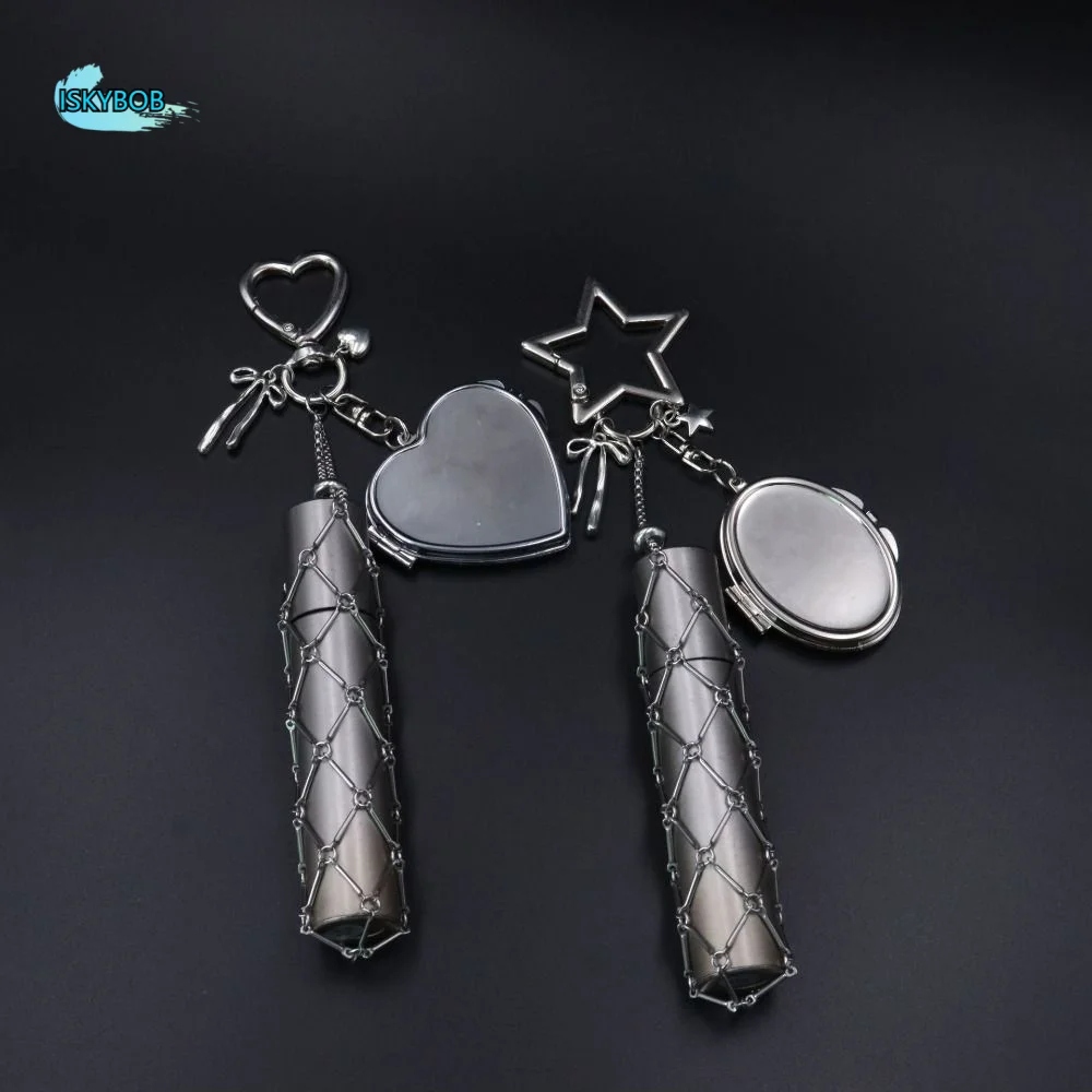 

Portable Metal Net Lipstick Bag Silver Creative Lipstick Cover Keychains Y2K Light Weight Lipsticks Protective Cover