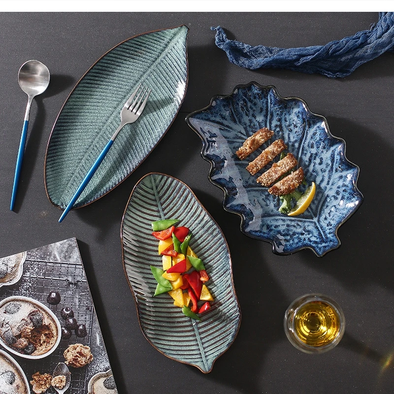 Japanese ceramic fish plate dinner dish household kiln tableware living room fruit sushi large restaurant steak plates