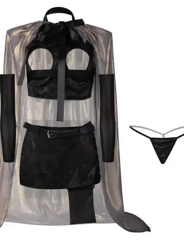 Sexy feminino de duas peças oco para fora para trás quente cosplay uniforme vestido elegante moda feminina mini vestido 2025 nova moda topos 589p