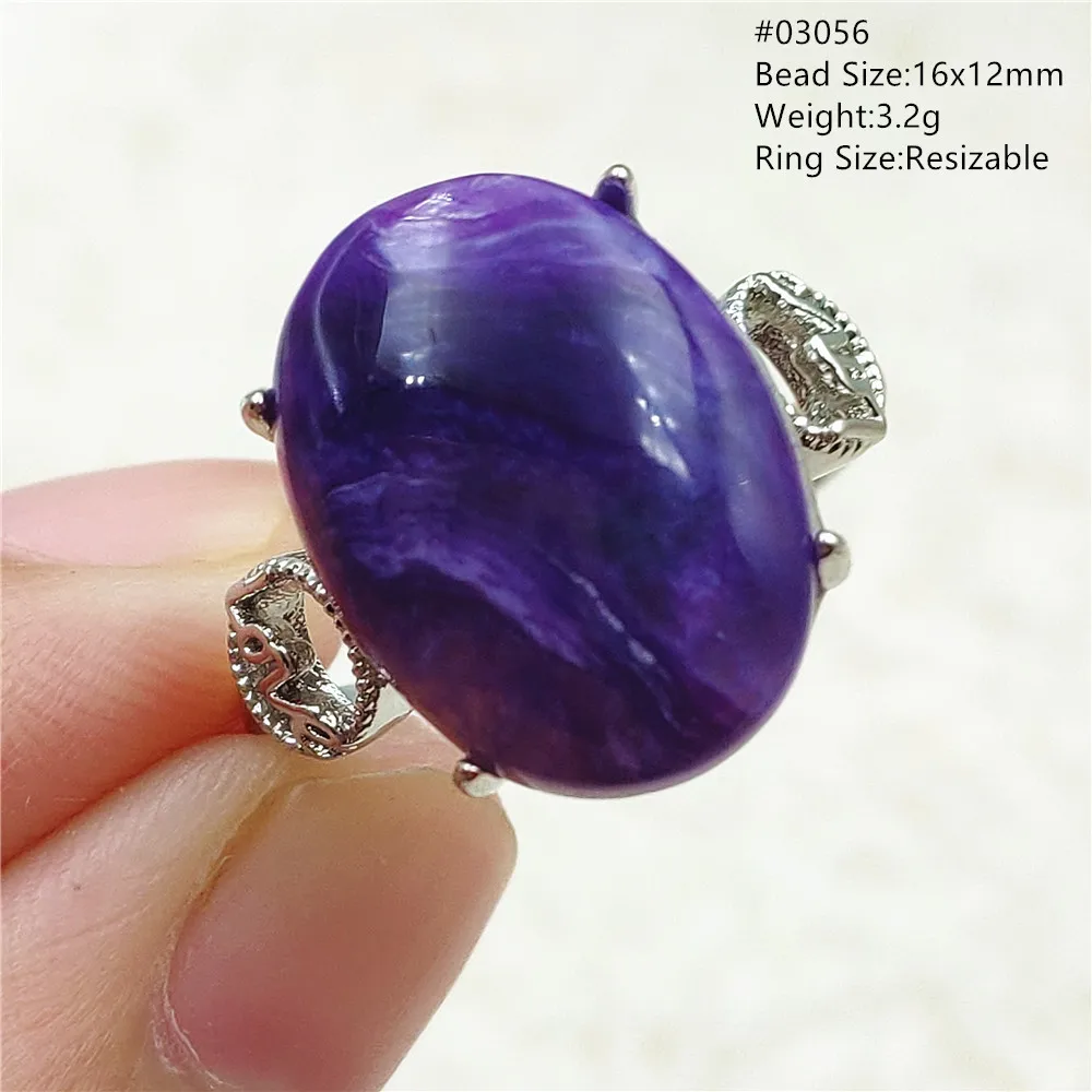 Natural Purple Charoite Adjustable Ring Woman Russia Beads Oval Gift Charoite Fashion 925 Sterling Silver Jewelry AAAA