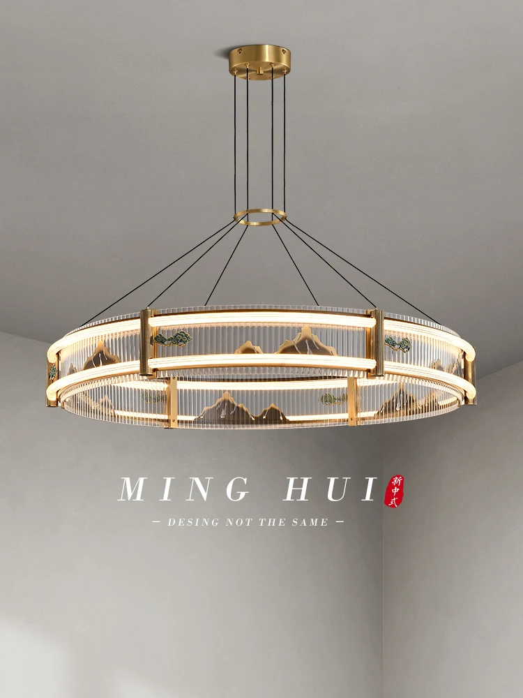 

New Chinese style living room pendant lights, modern light luxury bedroom and study lights, all copper welcoming pine Chinese st