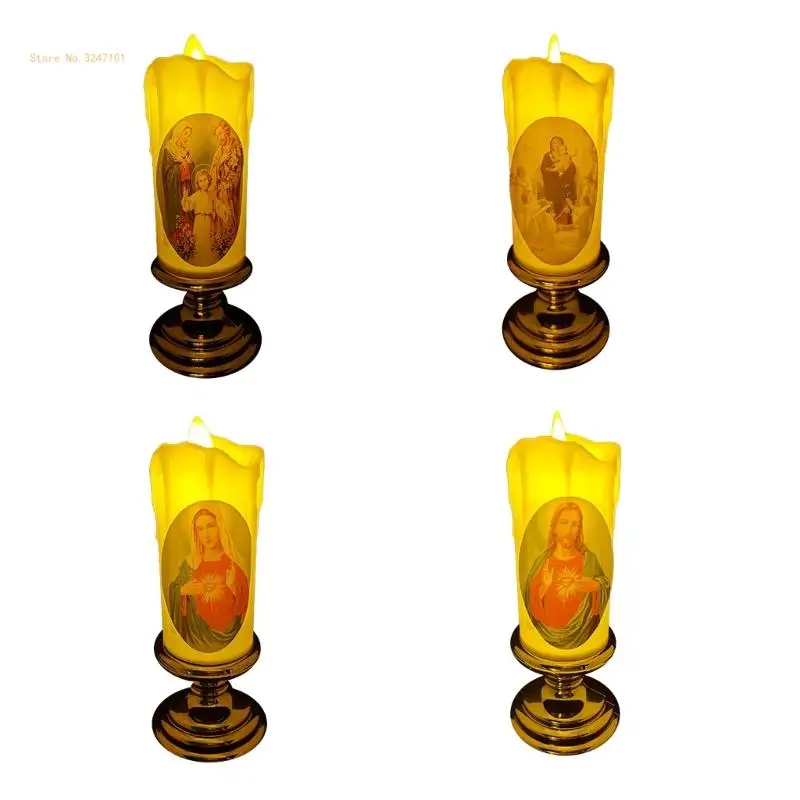 Electronic Flameless Light Virgin Christ LED Wax Tealight Devotional Prayer Lamp Religious Decoration Dropship