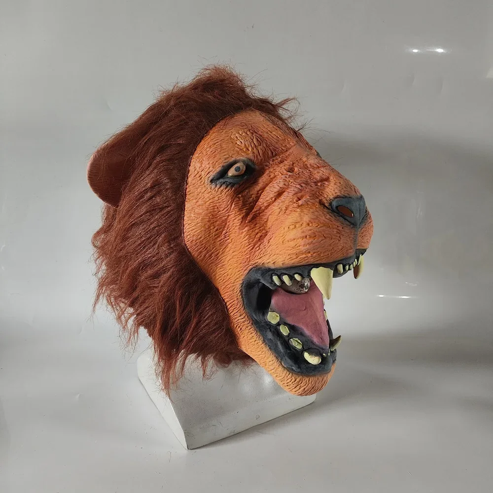 Masque de tête de lion en latex unisexe pour adultes, accessoires amusants pour les fêtes de fin d'année, boule de maquillage, masque d'animal