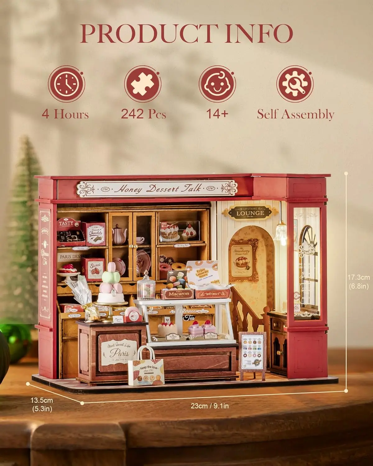 Rolife DIY Miniature House Kit and Furniture Dessert Shop Wooden Dollhouse Model Building Kit Gift for Children Adults