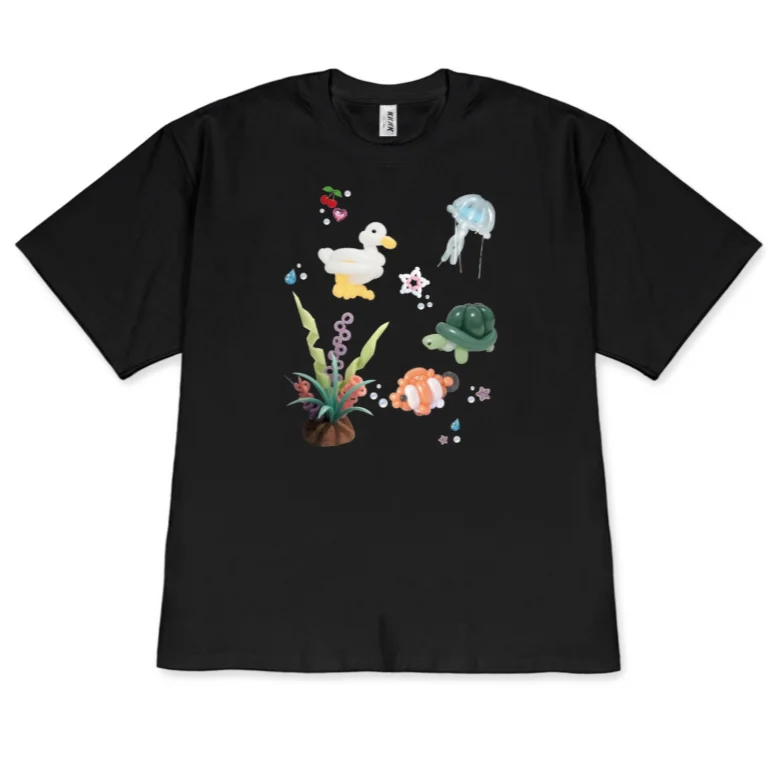 Cute T-Shirt Animal Balloon Graphic Stylish and Versatile Tops Kawaii Sea Creature Print Short Sleeve Casual Tee for Women Men