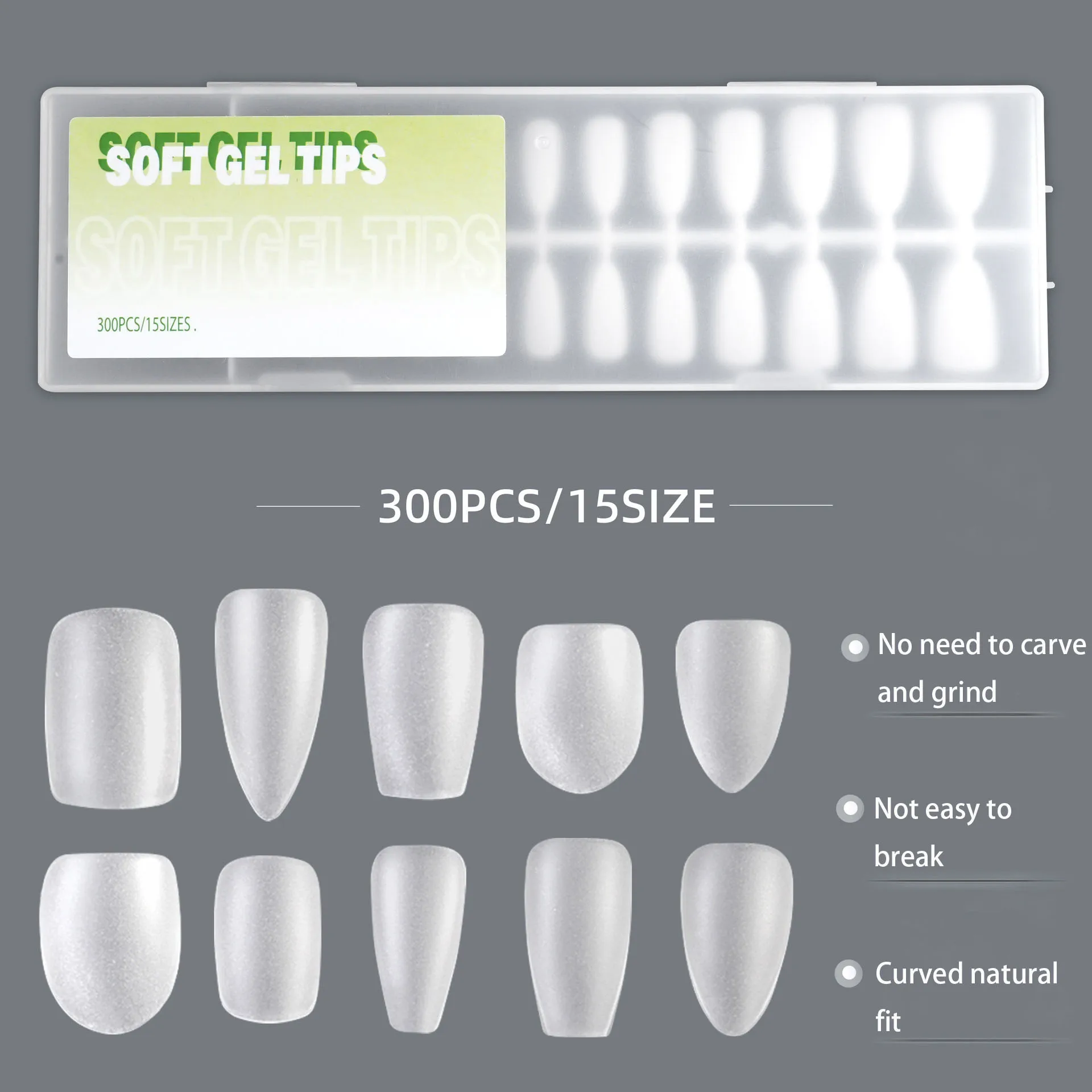 

300PCS Minimalist Solid Colors Matte Press-On Nails Set – Short Almond Shape (15 Sizes) With Transparent DIY Case