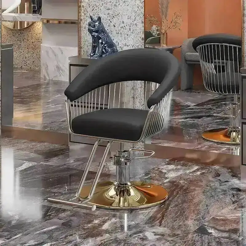 Cadeira de Barbeiro Dourada Personalizada Retrô Luxuosa Clássica Profissional com Almofada Elevatória - Mobiliário para Salão