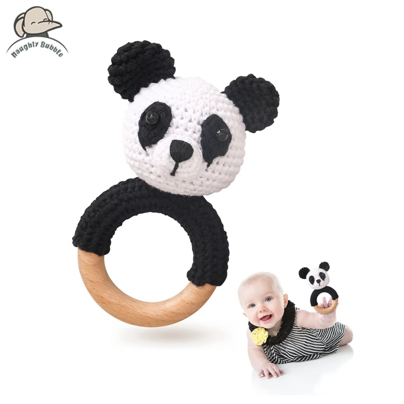 1pc Baby massaggiagengive coniglio giraffa anello bambini in legno palestra musica sonagli per bambini animale uncinetto sonaglio giocattolo per bambini Montessori