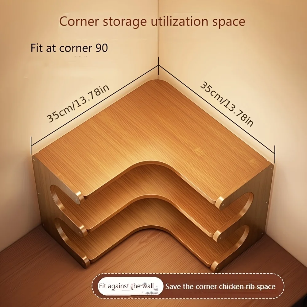 رف مكتب زاوية من الخيزران متعدد الطبقات قطعة واحدة - منظم زاوية مستطيل من الخشب الطبيعي للنباتات والكتب والقرطاسية - سافين الفضاء #5