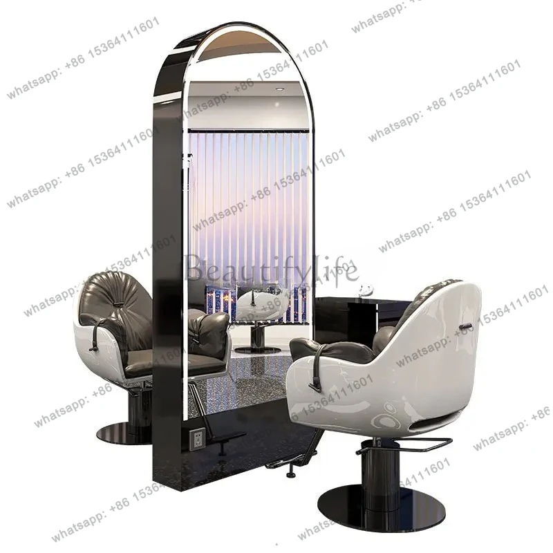 

Internet celebrity single and double-sided barber shop special barber shop stainless steel hair cutting mirror