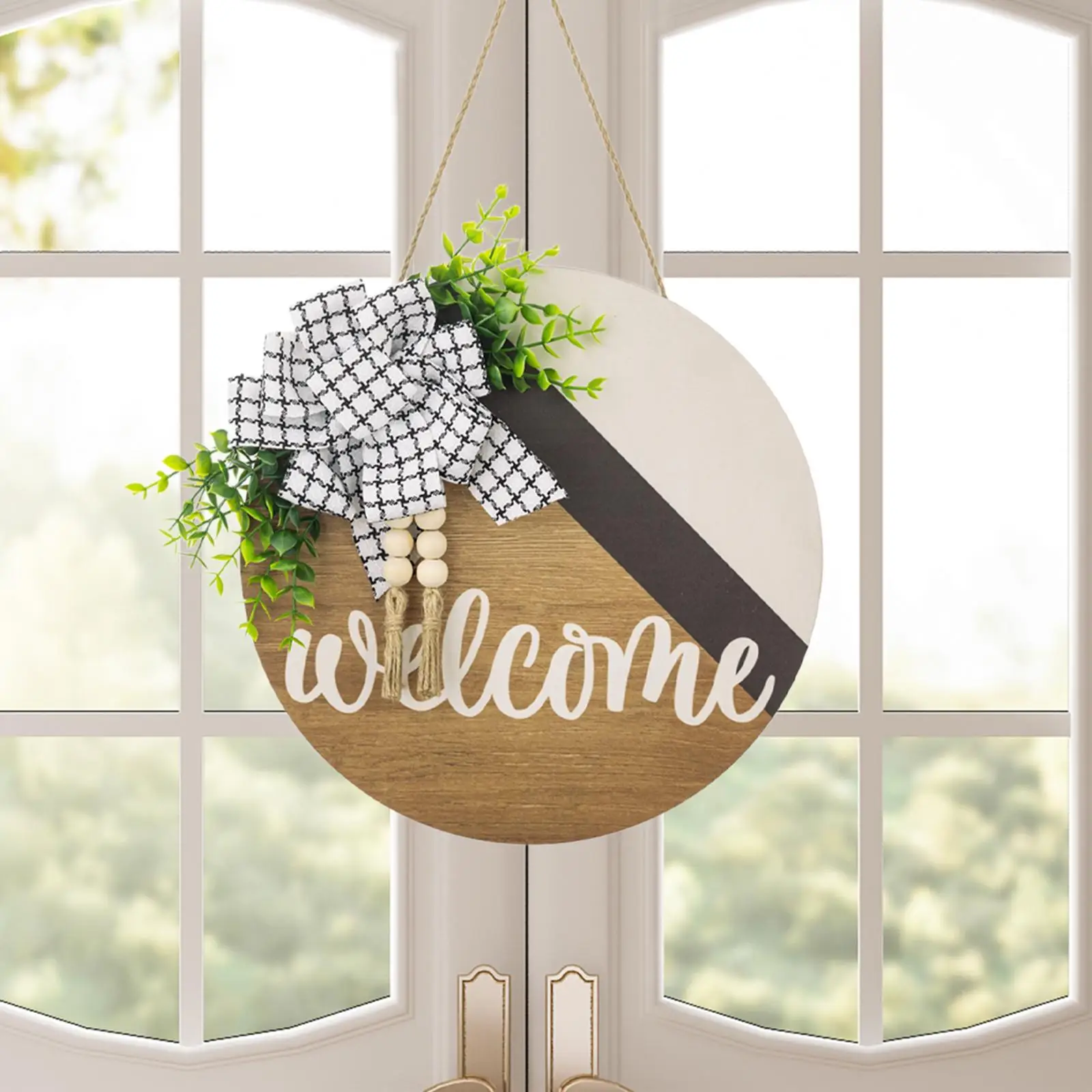 Front Door Hanging Welcome Sign Housewarming Gift Wood Round Welcome Wreath Wall Decor Plaque for Indoor Yard Porch Garden Party