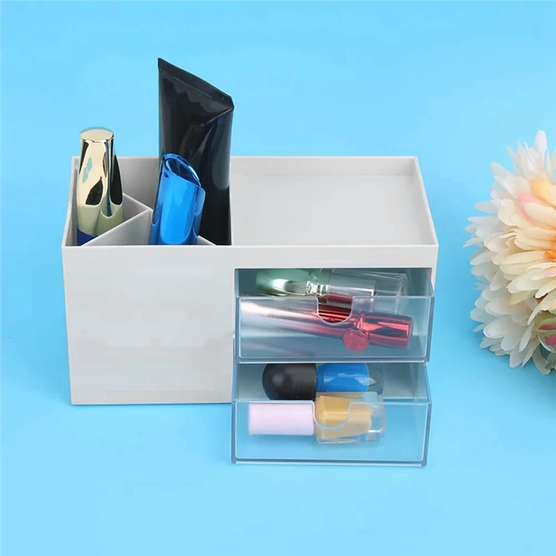 

A41Z-Organizer With Sliding Drawer 2-Tier Office Desktop Organizer File Holder Cute Desk Paper Letter Tray Organizer