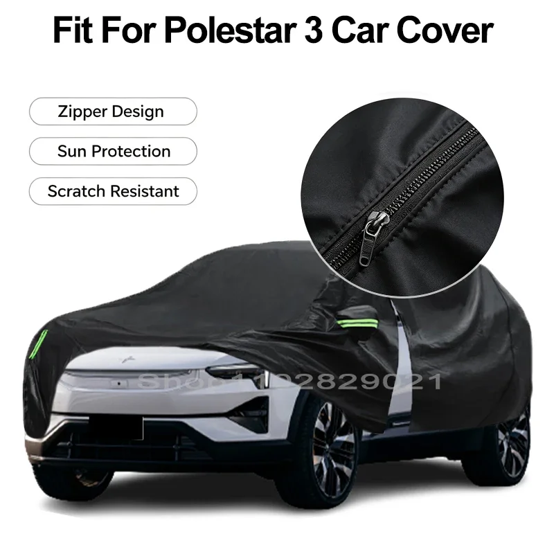 Zipper Door Waterproof Car Cover For Polestar 3 Windproof Dustproof UV Protection All Weather Auto Protector