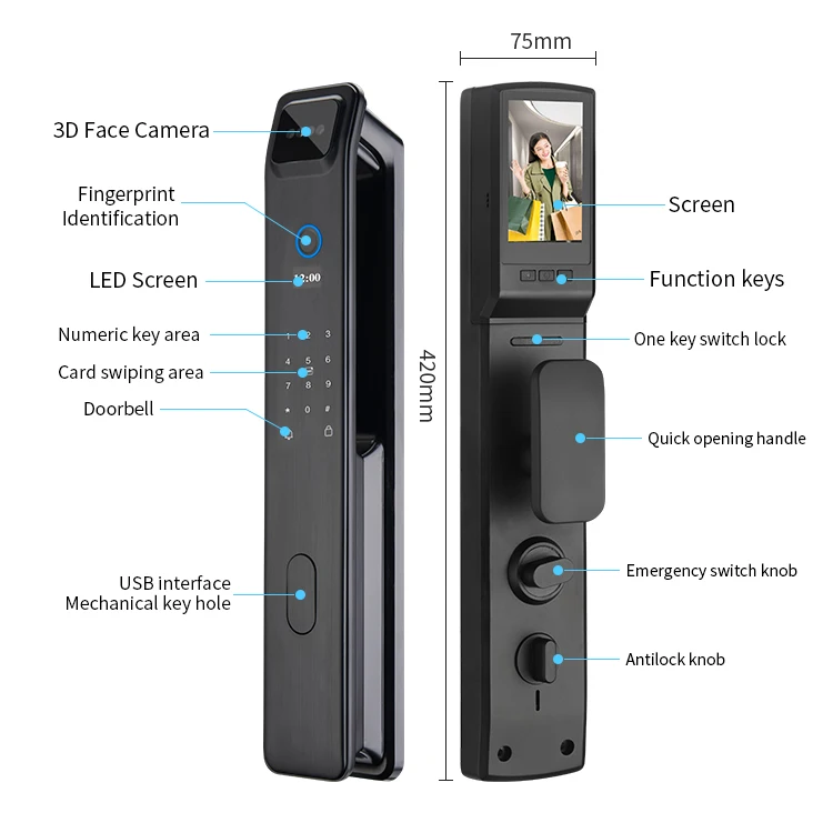 Serratura biometrica elettronica automatica per impronte digitali Cerradura WIFI Smart Lock 3D riconoscimento facciale serratura digitale con fotocamera