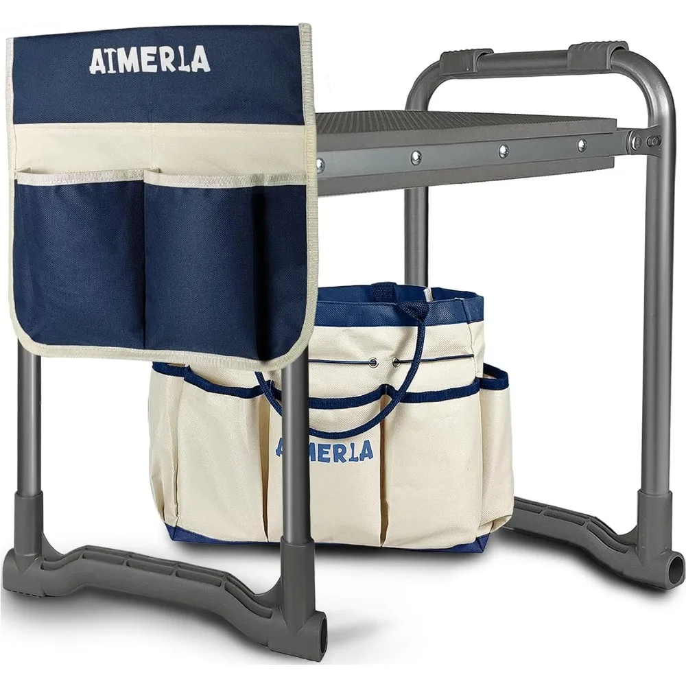 

Foldable Garden Kneeler Seat Heavy Duty [Upgraded Widened Thick Kneeling Pad] Garden Stool with Large Garden Tool Bag