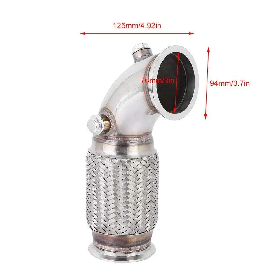 ท่อดาวน์ไพป์สแตนเลสแบบ V-Band ขนาด 3 นิ้ว โปรไฟล์ต่ำ 90 องศา พร้อมท่อลมแบบยืดหยุ่น