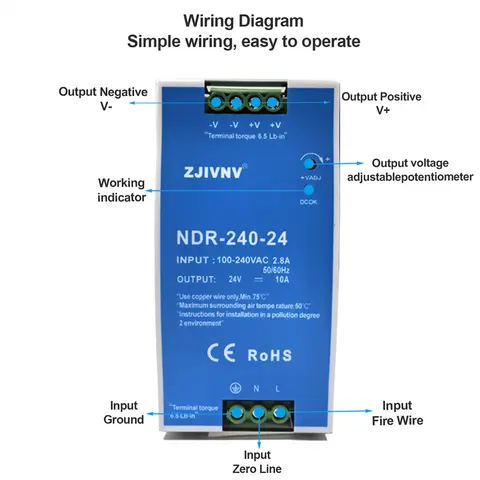 NDR-240 DIN Rail Switching Power Supply 240W Input AC to DC 12V 20A 24V 10A Output Industrial Electronics NDR-240-12 NDR-240-24