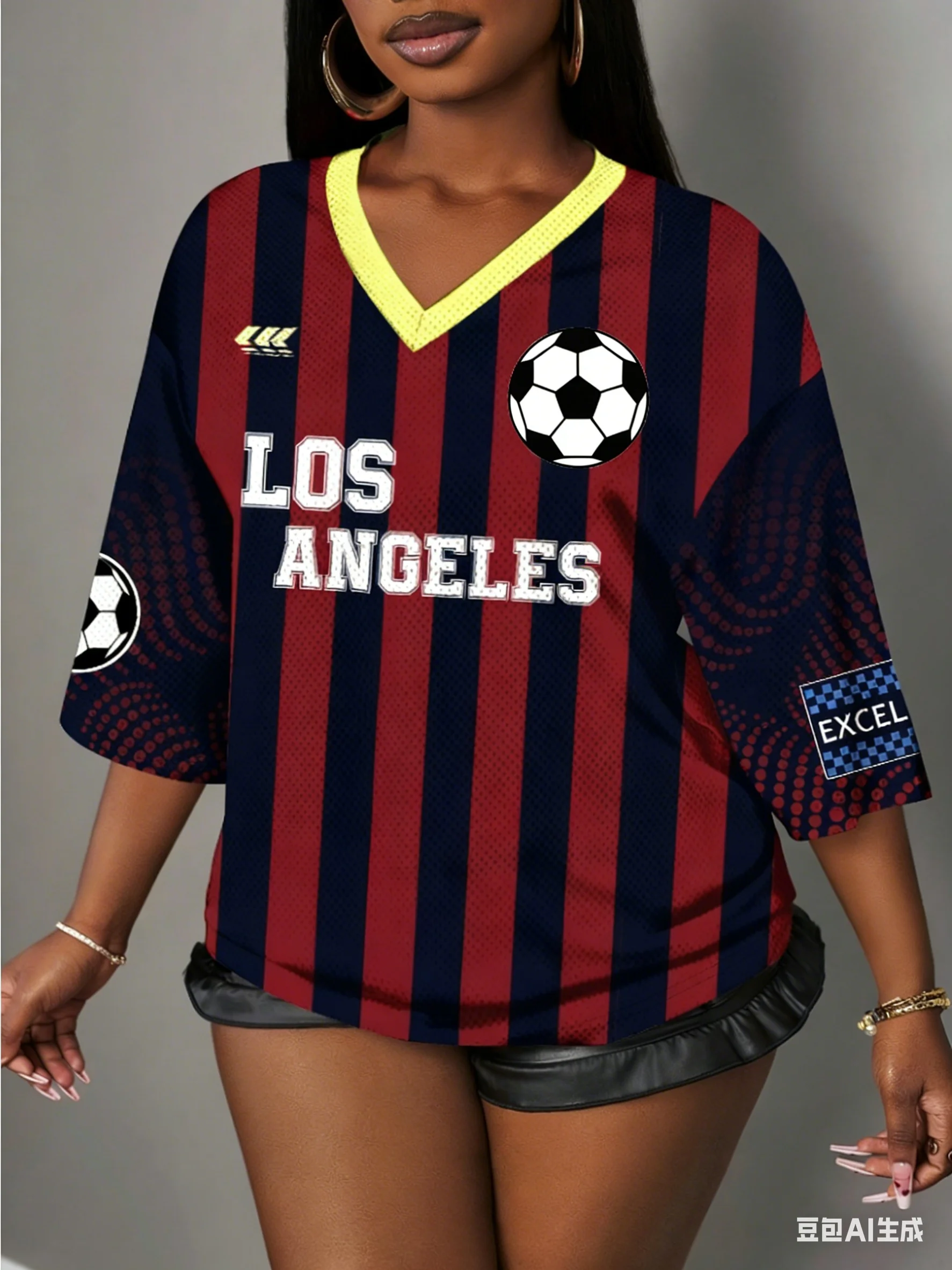 Modisches Damen V-Ausschnitt Sport-T-Shirt Lässiger Los Angeles Aufdruck Sommer Bequemes Lockeres Sport-T-Shirt Oberteil