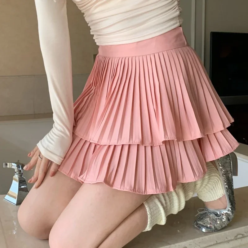 Minifalda con volantes para mujer, vestido de baile holgado, sencillo, puro, combina con todo, elegante, a la moda, cintura alta, estilo coreano, informal, Primavera