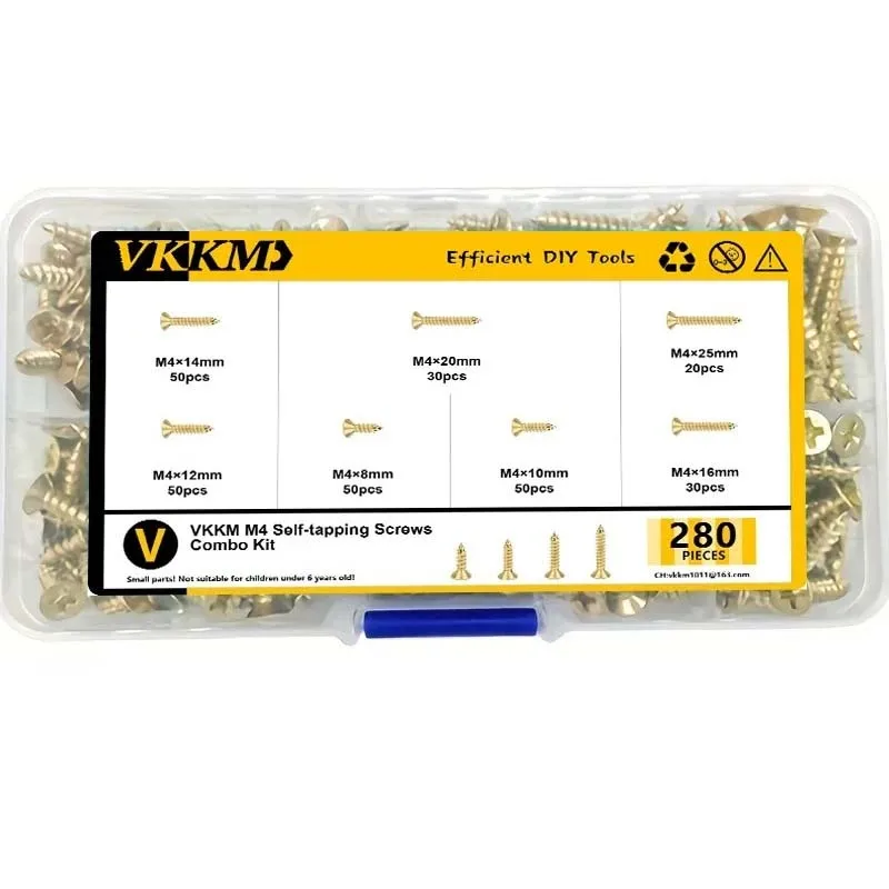 

VKKM 280 шт. Саморезы с крестообразной плоской головкой M4 Строительный винт Саморезы по дереву, используется для шкафа-волокна