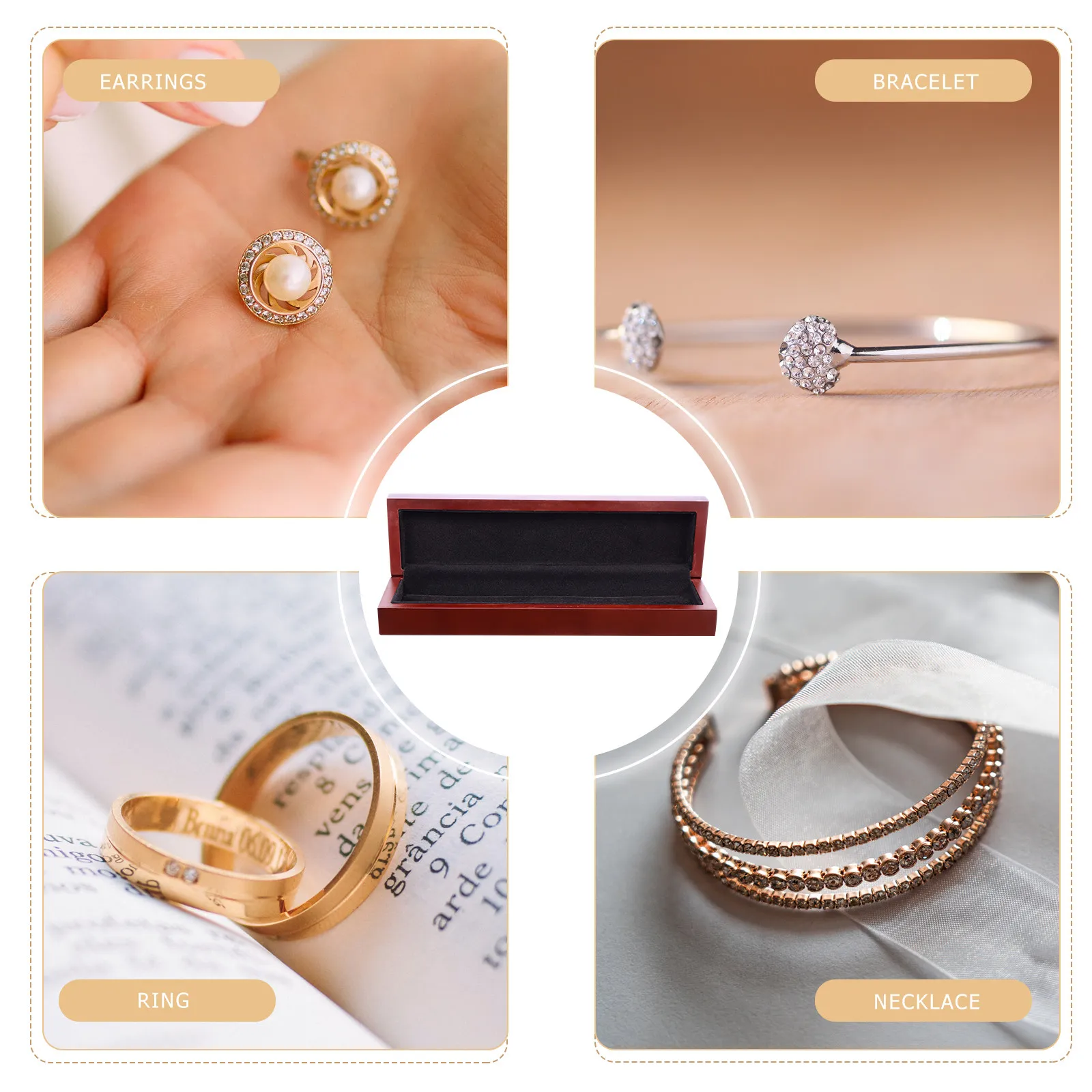 

Carved Wooden Jewelry Box with Lid for Ring Necklace Storage Compact Lightweight Natural Hardwood Gift Case for Wedding