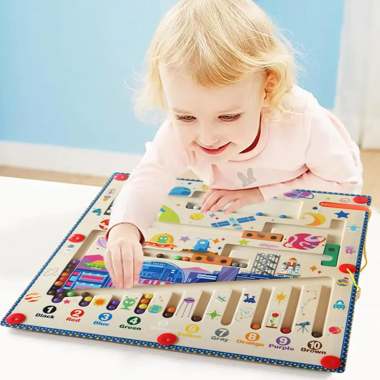 Montessori Puzzle Maze Game Magnetic Color Sorting Board Learning Color Matching Counting Educational Toys Colorful Beads Game