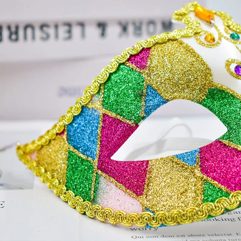 Máscara de mascarada de Color empalmado colorido para hombres y mujeres, polvo dorado, diamantes de imitación, encaje, fiesta, Bar, disfraz, Mardi Gras, Cosplay, baile de graduación