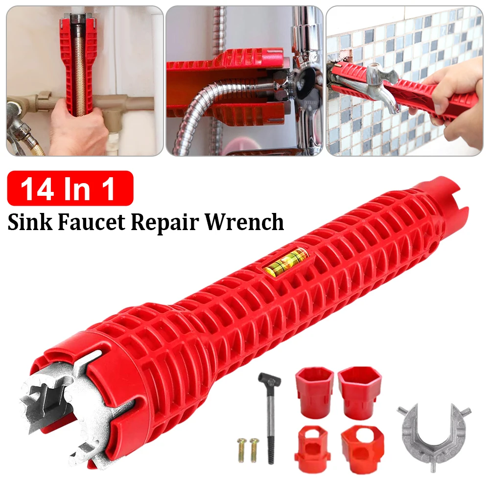 

14 In 1 Sink Faucet Repair Wrench Plumbing Tool Anti-slip Plumber Key Repair Tools Multifunctional Kitchen Bathroom Spanner