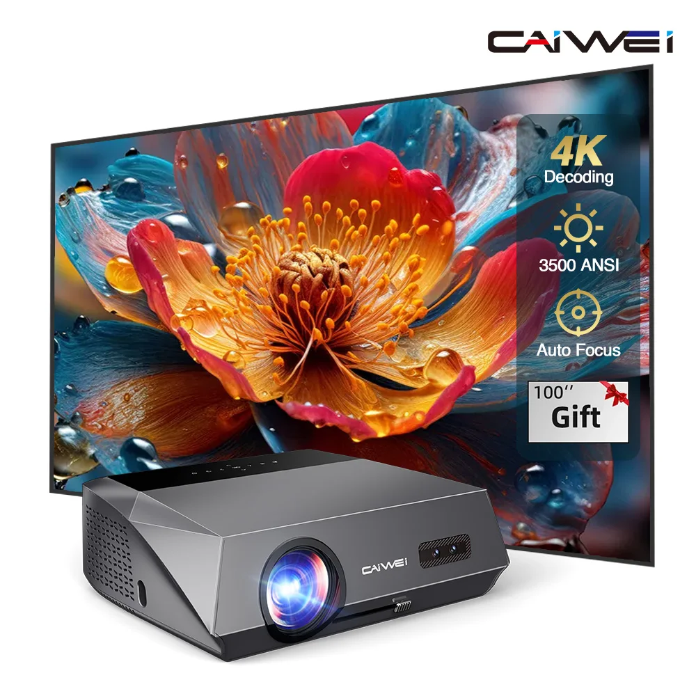 Proiettori a fascio 4K CAIWEI per la correzione automatica della messa a fuoco di film Smart Android Wifi Proiettore Home Theater Full HD 1080P Versione globale