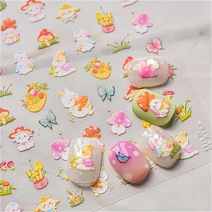 Cute Rabbit Mushroom Autumn Bunny Bear Bowknot Food Flower Heart Bread Maple Leaves Cookie Apple Nail Art Sticker Manicure Decal