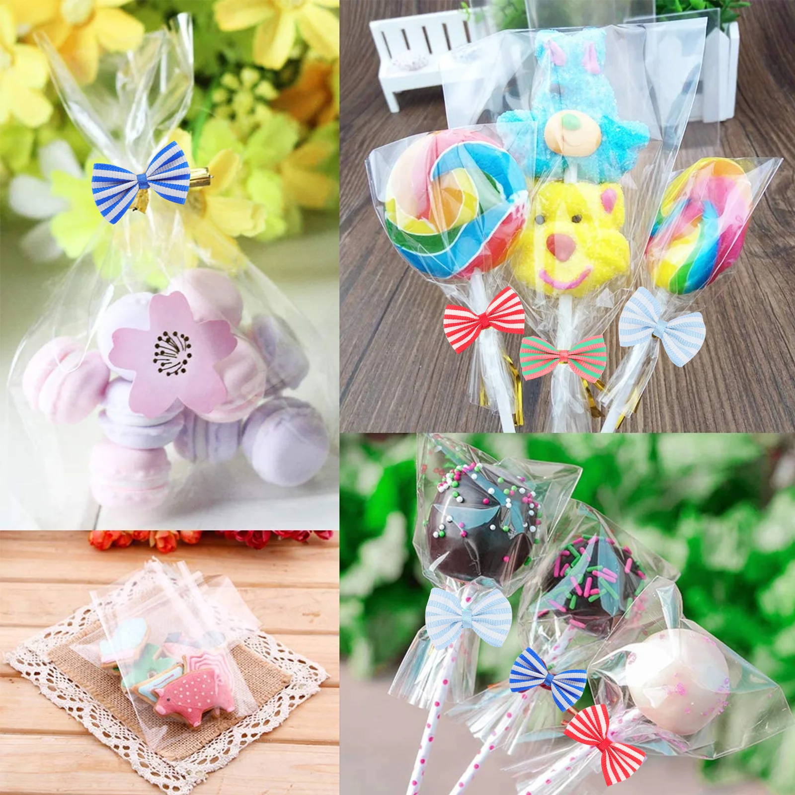 

70 pcs Lollipop Sealing Bows Packaging Twisted Ties For Food Bags Diy Gift Decoration Durable Polyester Bag Closure Butterfly