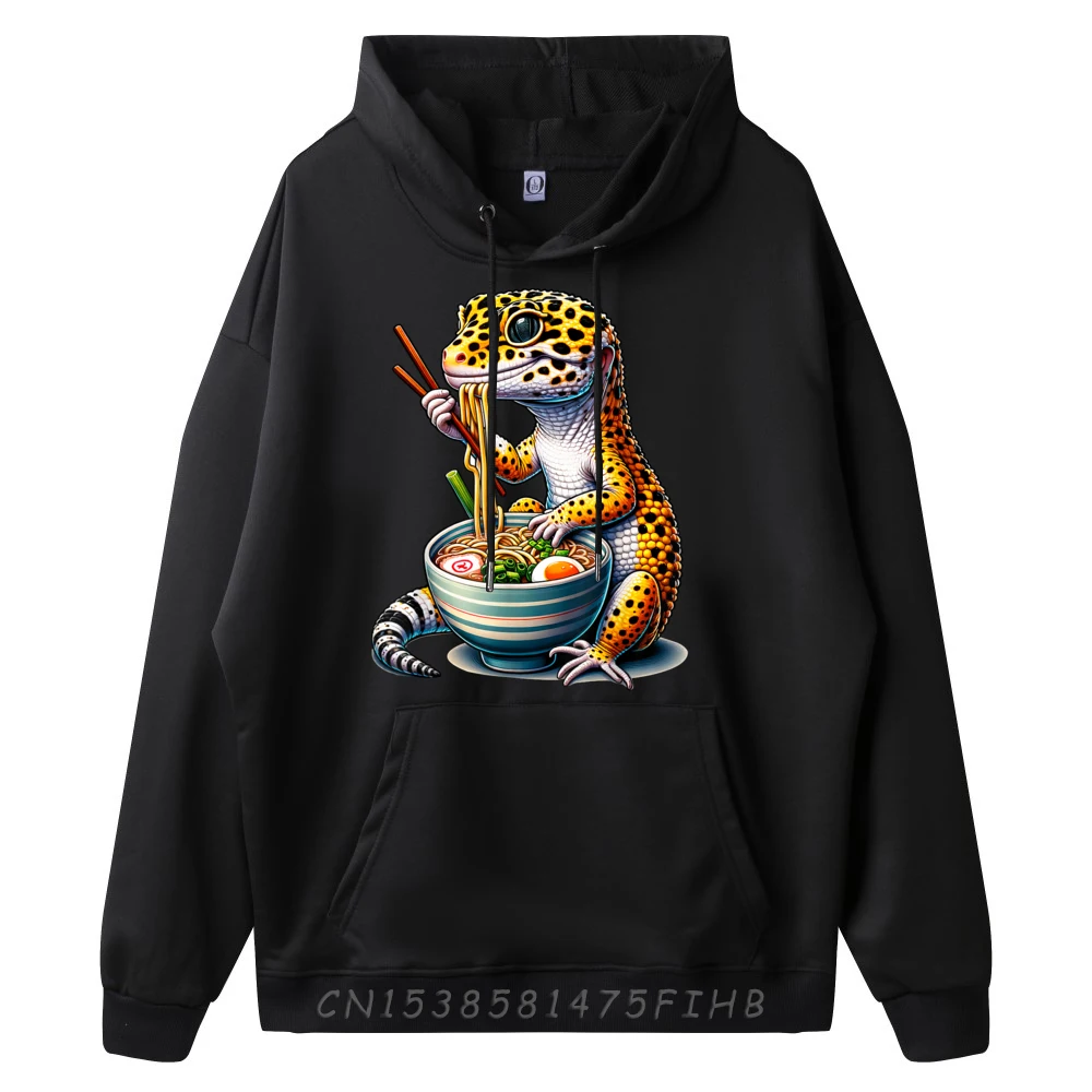 Leopard Gecko Ramen Eating Noodles Bowl Yummy Gecko Mens Designer Hoodie Soft Vintage Pullover Hoodies