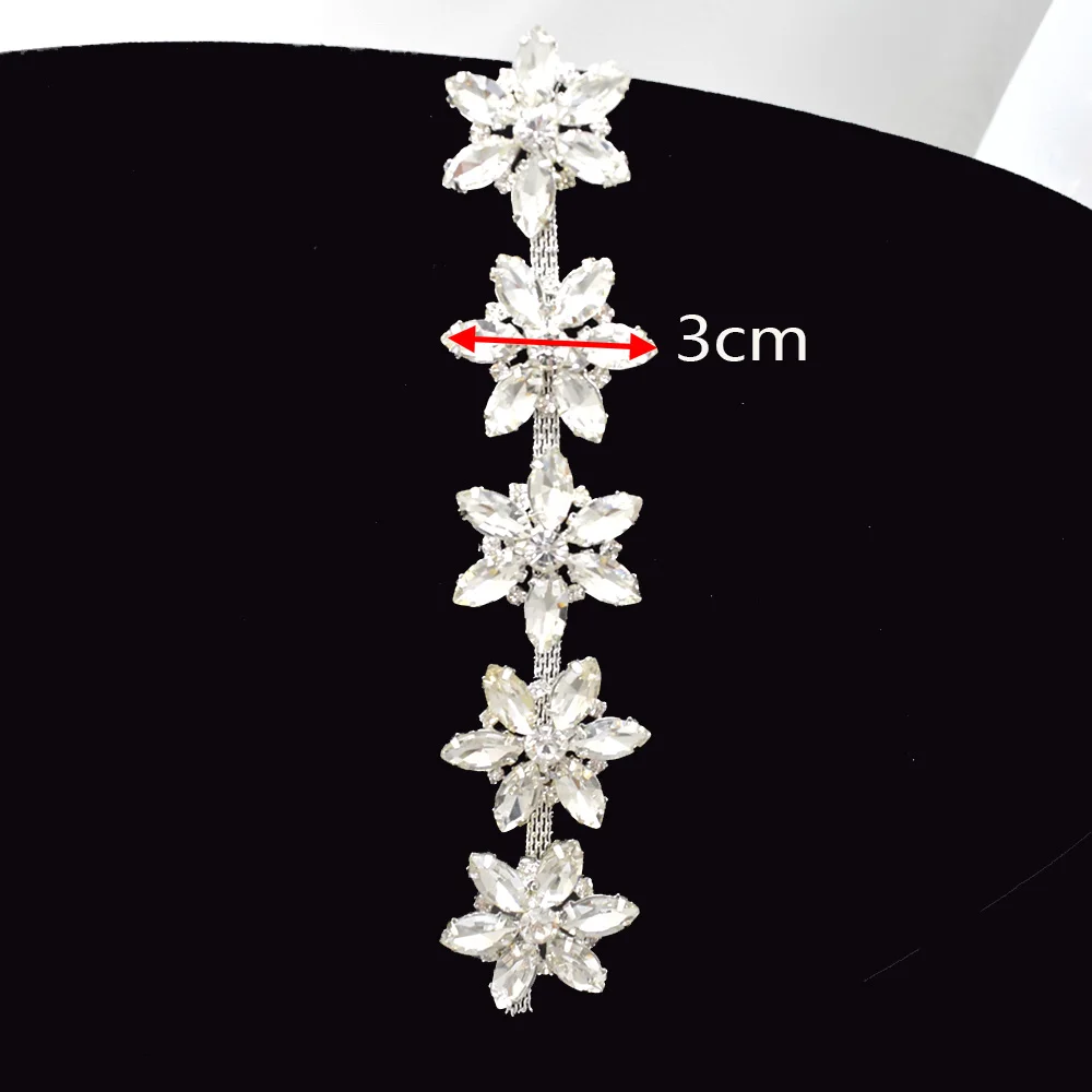 Silver Flower Shape 1/5/10 Yard Crystal Rhinestone Decorative Chain For Sewing On Dress Wedding Dress Diy Clothing Accessories