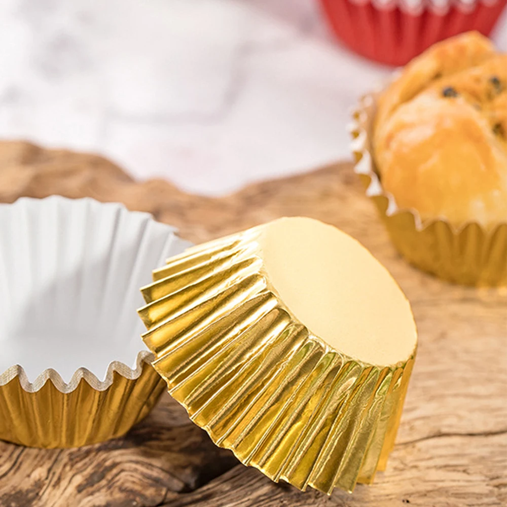100Pcs Foil Cupcake Liners Metallic Muffin Paper Cases Baking Cups Gold Sliver Rose Gold Red  Wedding Birthday Party Supplies