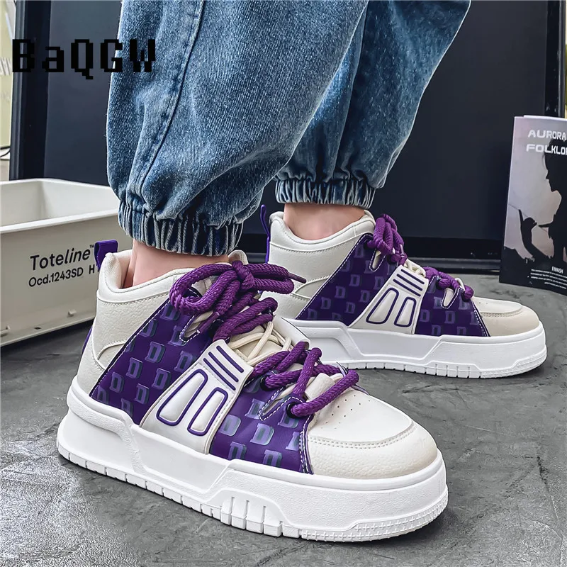 Autum Fashion Color Block Skateboard Sneakers High Platform Men's Skateboarding Shoes Non-slip Streetwear Casual Sports Shoes