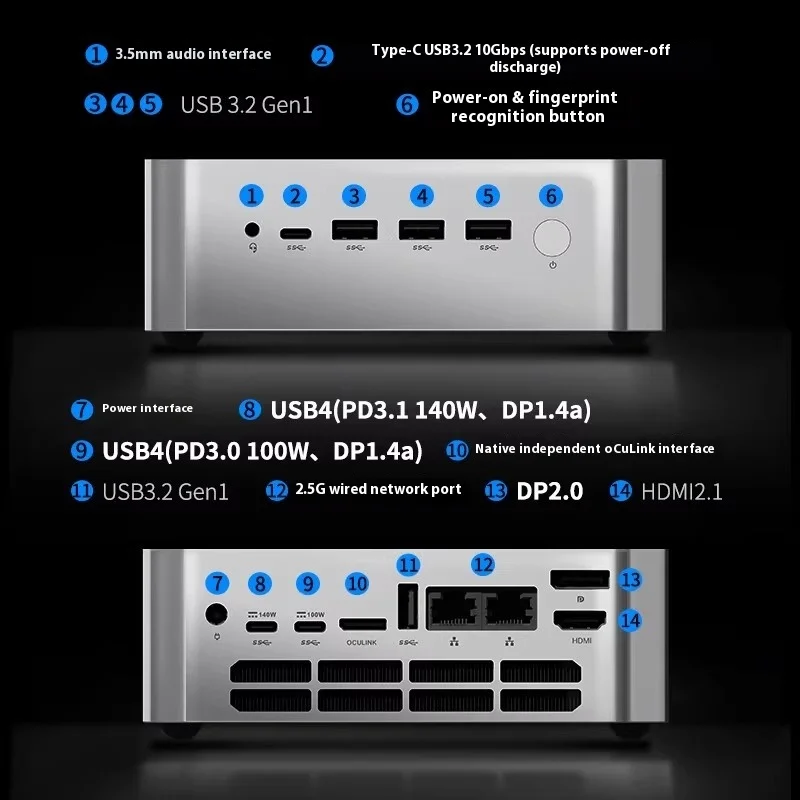 AMD R7 8845HS مضيف صغير DDR5 عالي الأداء أصلي Oculink RGB ضوء حلقة بصمة التمهيد مكتب الألعاب كمبيوتر مكتبي المضيف
