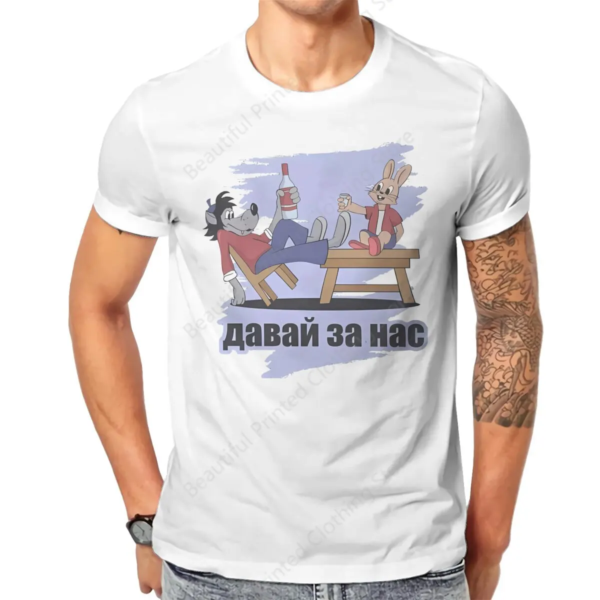 

Nu Pogodi Well Just You Wait Wolf Hare Cartoon Men's Women's T-Shirt Wodka Russland Printing T-Shirts Loose Crewneck Tee Cotton