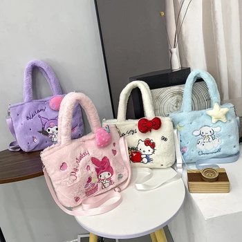Sanrio kuromi olá kitty bolsa de ombro de pelúcia kawaii minha melodia cinnamoroll bonito dos desenhos animados anime bolsa de armazenamento feminino presente da menina