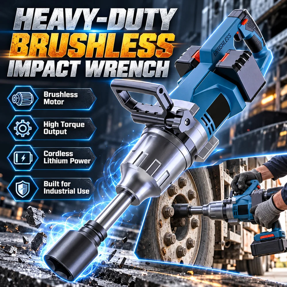 Heavy Duty Brushless Impact Wrench Cordless High Torque Industrial Power Tool Lithium Battery Nut Buster for Truck Tire Removal