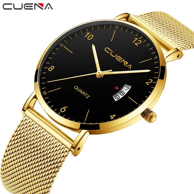 ساعة رجالية فاخرة موضة شبكة من الاستانلس استيل حزام كوارتز ساعة مع تقويم رجل أعمال بسيط ساعة هدية orologio uomo