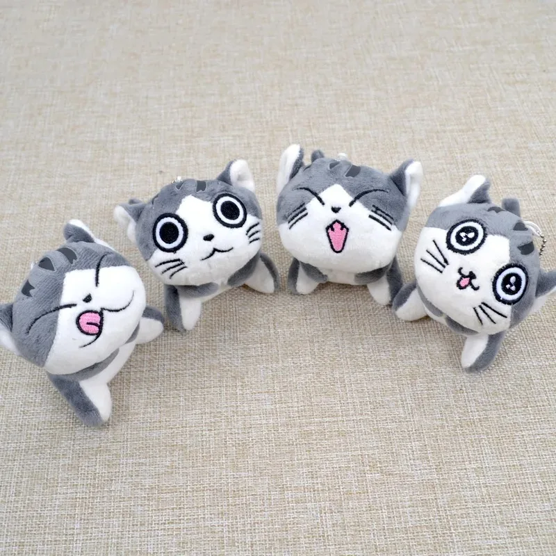 Kawaii Cat Plush Stuffed kitten Key Chain Toys Grey Sitting 9CM Gift pendant Soft Doll Plush TOY Flower Cat Doll Gift llavero