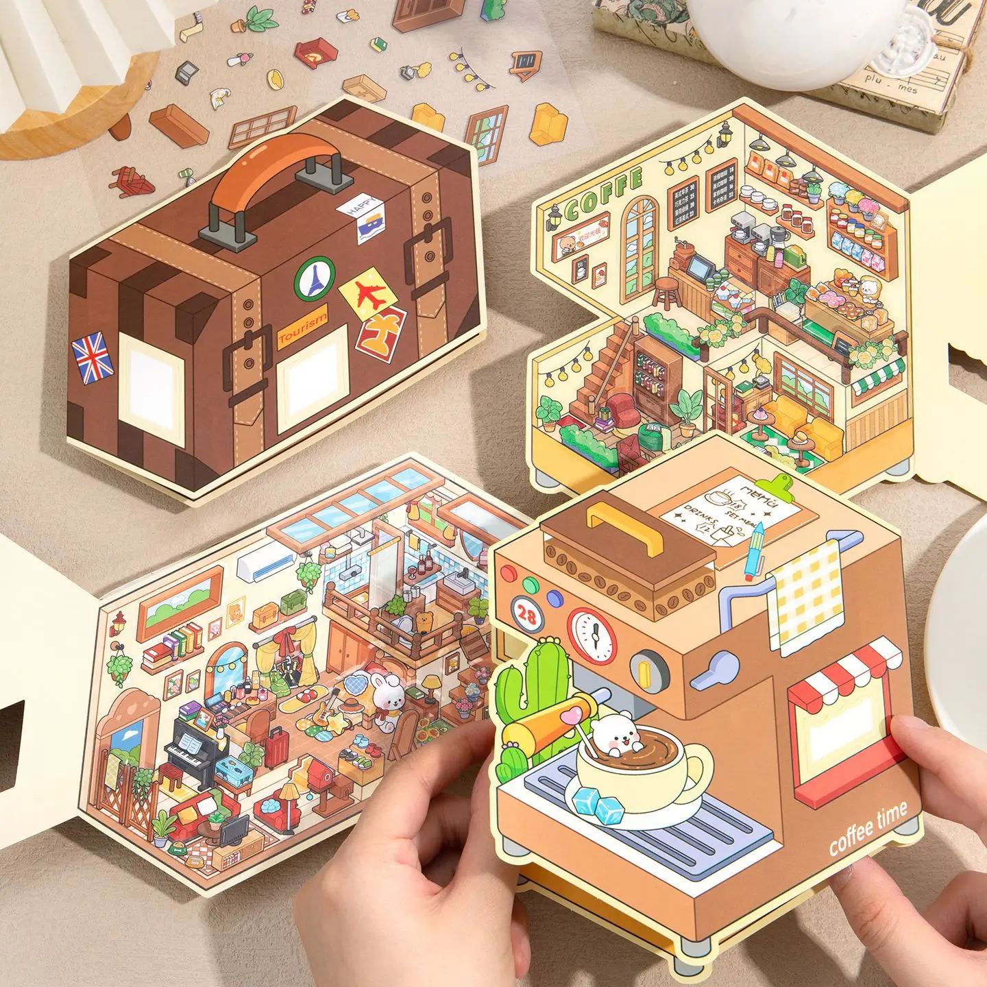 Kawaii Sweet afternoon tea 3D Leisure Cafe Landscape Sticker  DIY Pocket Cabin Scene Christmas gifts ﻿