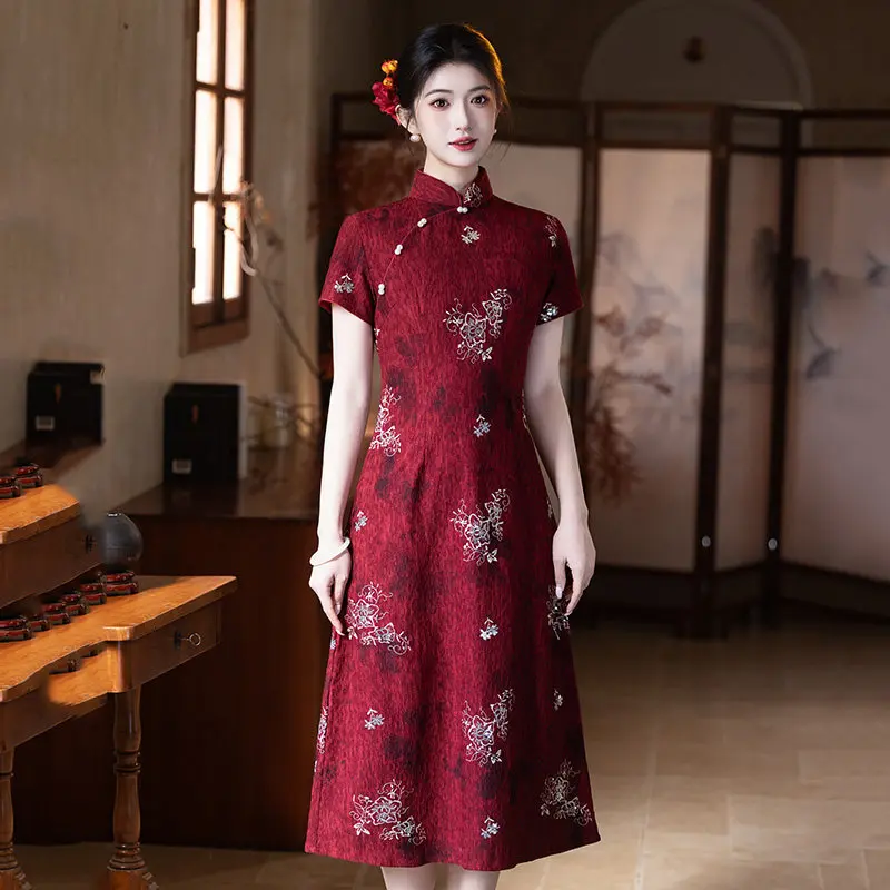 Red National Style New Chinese Style Improved Cheongsam 2026 New Women's High-end Dress Summer Qipao