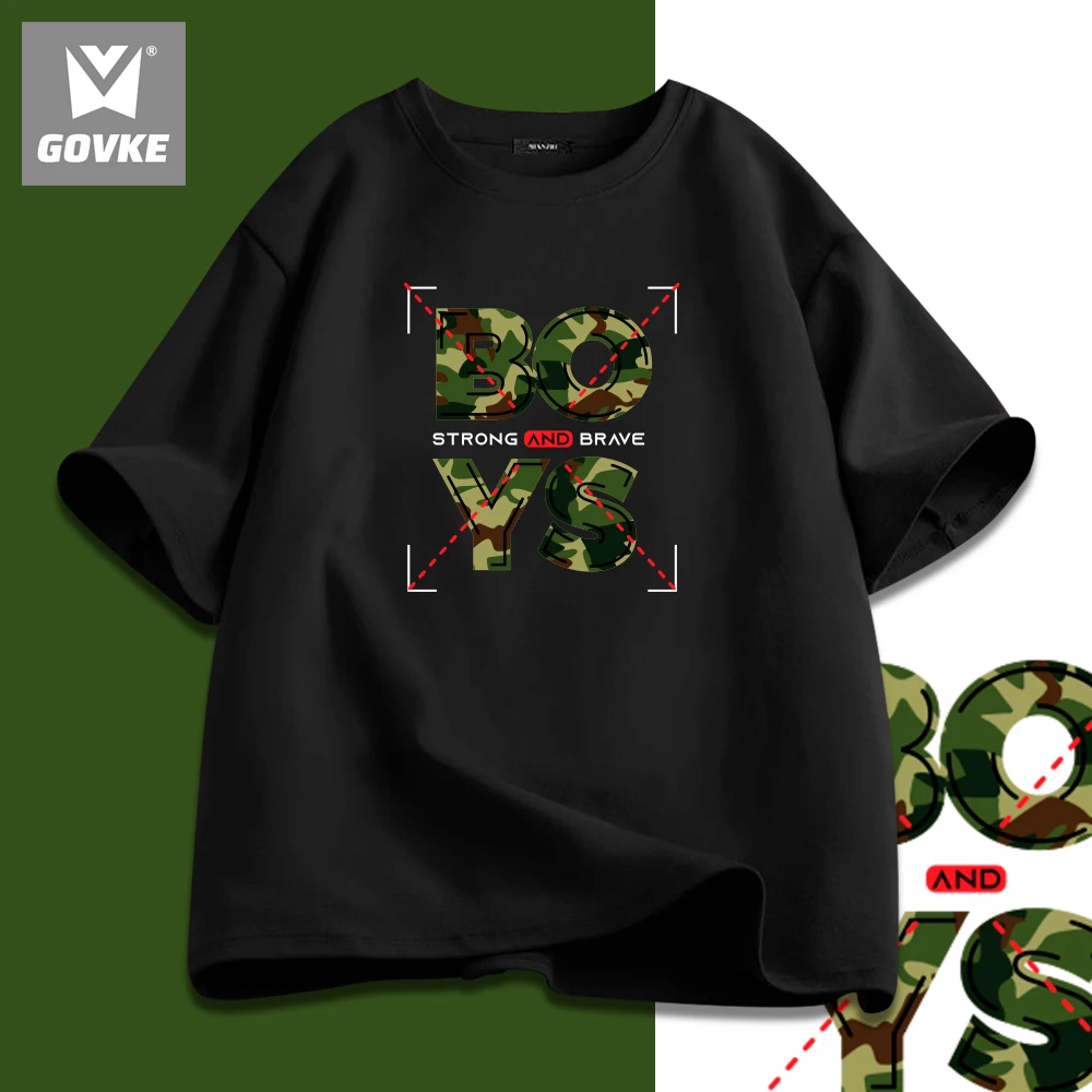 Boys Strong Dnv Brvve Camouflage Printed Men's Clothing T-Shirt 100%Cotton Fashion Unique Design Short-sleeved Sports T-Shirt