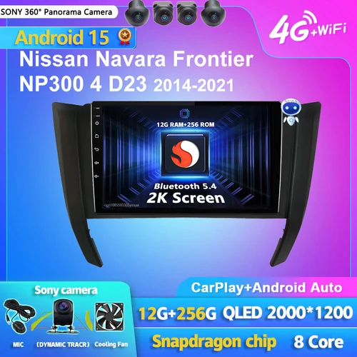 Imagen 1 del producto Reproductor Multimedia de Radio para coche Android 15 Carplay para Nissan Navara Frontier NP300 4 D23 2014-2021 unidad principal estéreo 2din