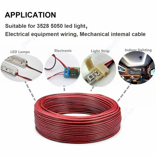 Imagen 2 del producto Cable eléctrico de 5-100M, 2 pines, rojo, negro, 22 20 18AWG, 5V, 12V, Cable LED para lámpara de tira LED, bombilla, iluminación automotriz DIY